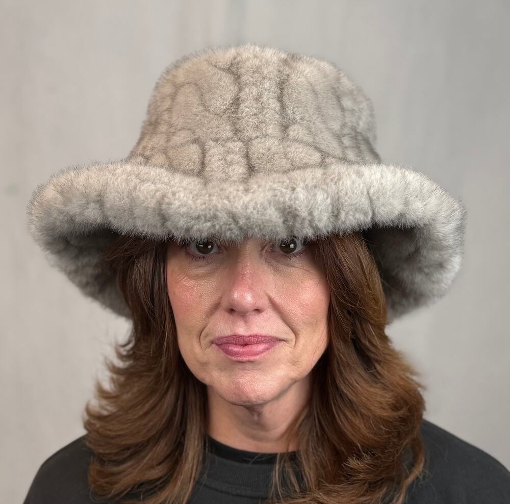 Wyeth Gray Faux Fur Bucket Hat One Size Anthropologie Taupe Textured Winter